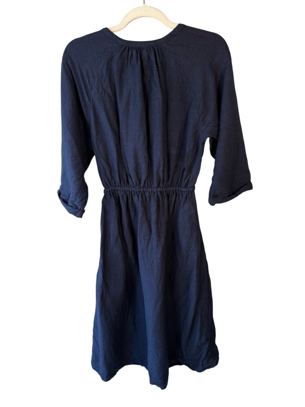 per una Navy Button-Front Midi Linen Dress with Drawstring Waist Size S or M - Picture 3 of 11